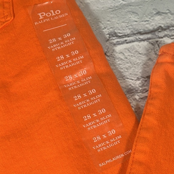 Polo Ralph Lauren Varick Slim Straight Jeans Mens 28x30 Orange NEW - Picture 6 of 16